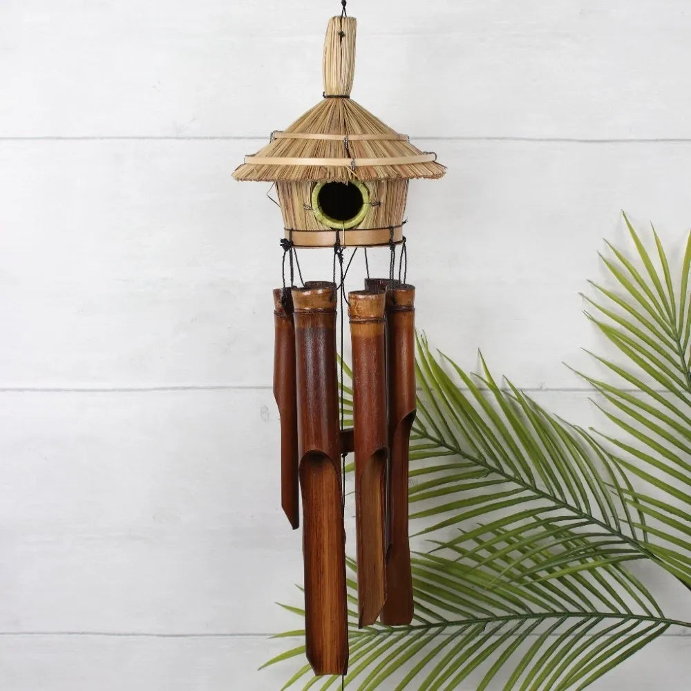 Bamboo Windchime With Straw Hut