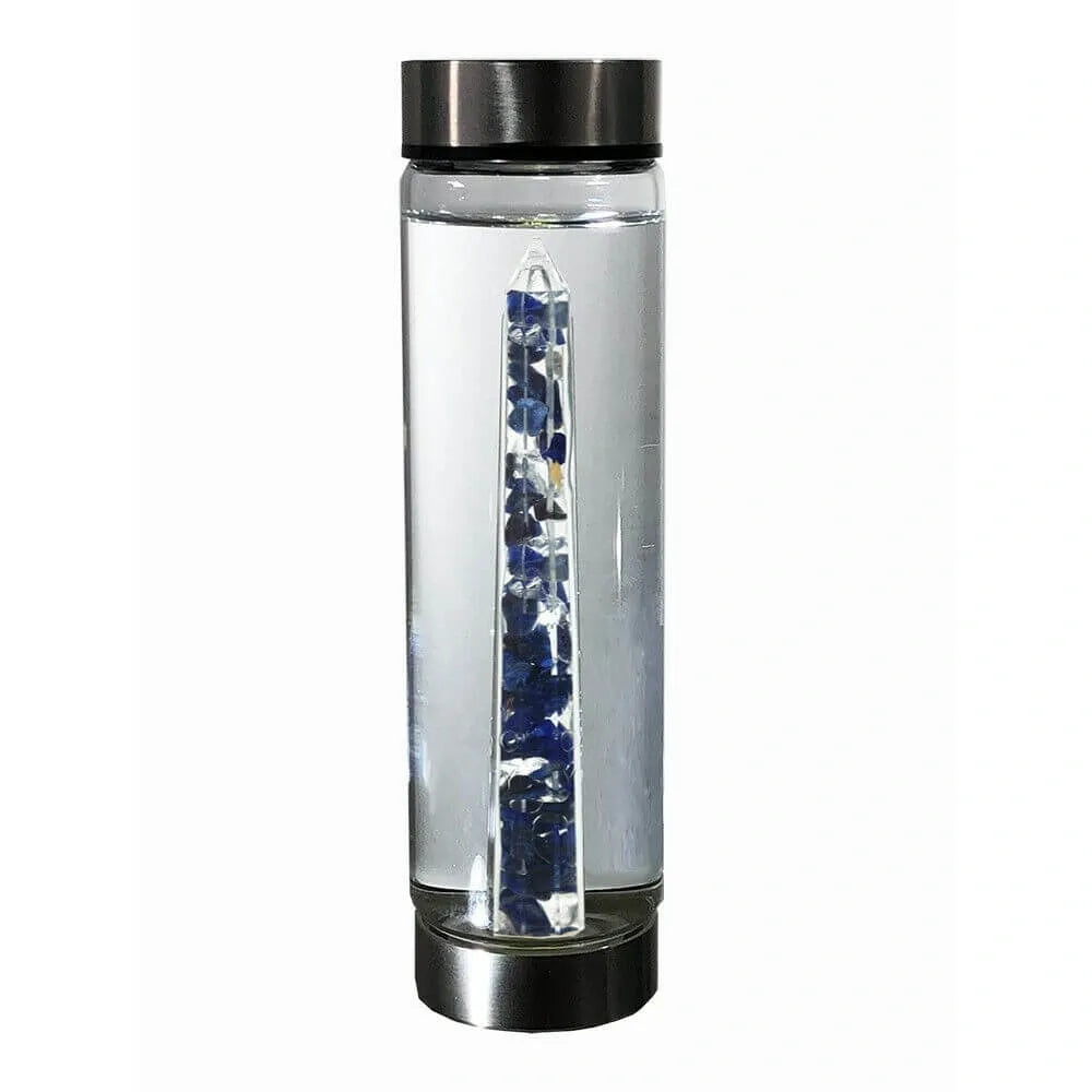 Bewater Awareness Glass Bottle - Sodalite and Rock Crystal