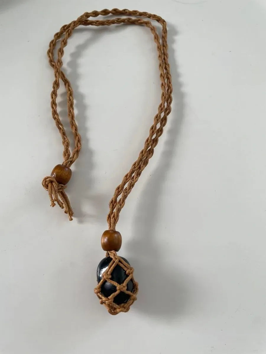 Braided Rope Necklace - Black Obsidian