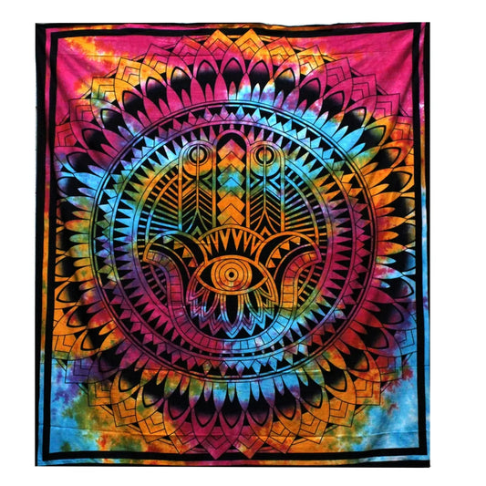 Double Cotton Bedspread or Wall Hanging - Hamsa Hand