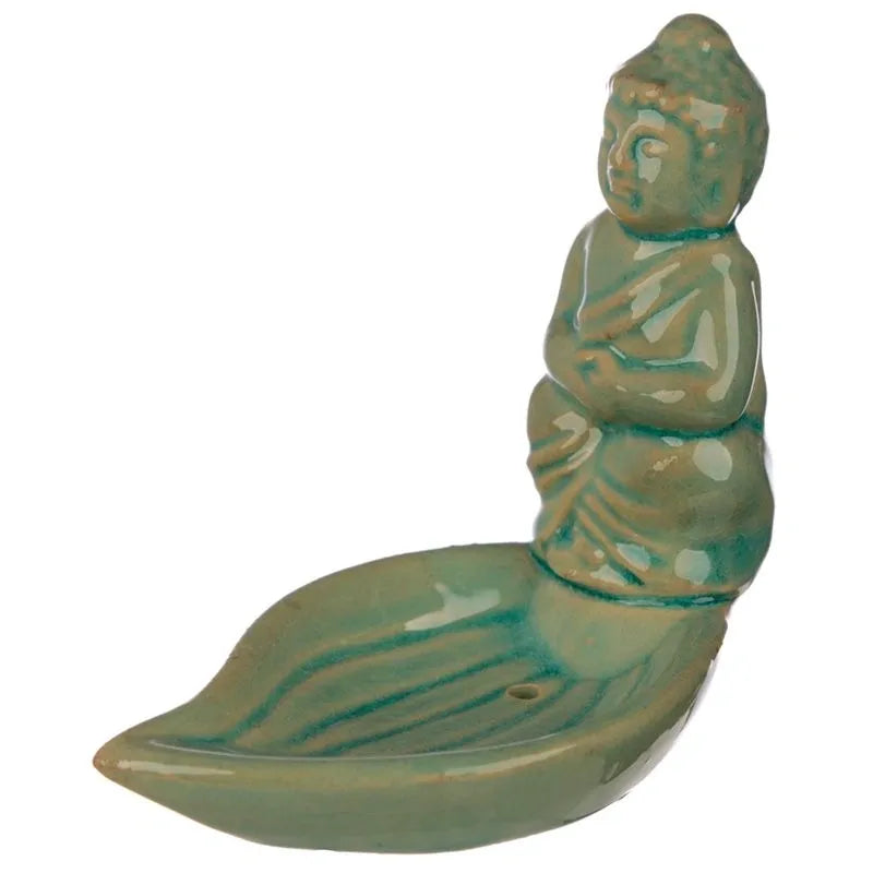 Eden Ceramic Thai Buddha Leaf Shaped Incense Sticks & Cone Dish