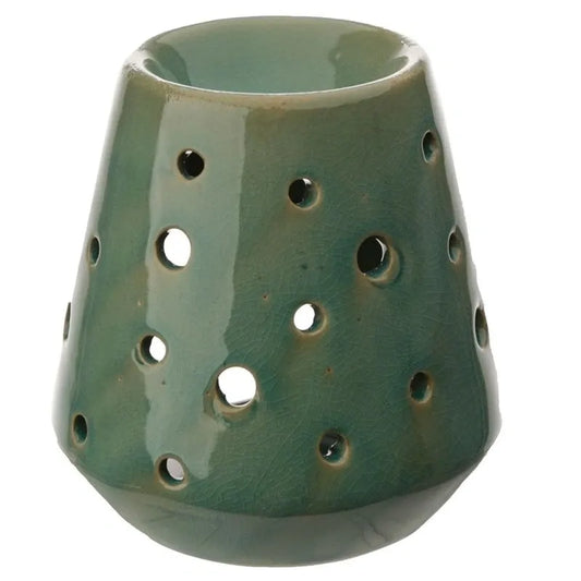 Eden Tapered Ceramic Oil Burner with Circular Cut-outs - Green