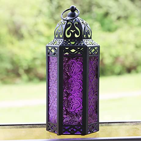 Moroccan Style Decorative Candle Lantern Holder - Purple