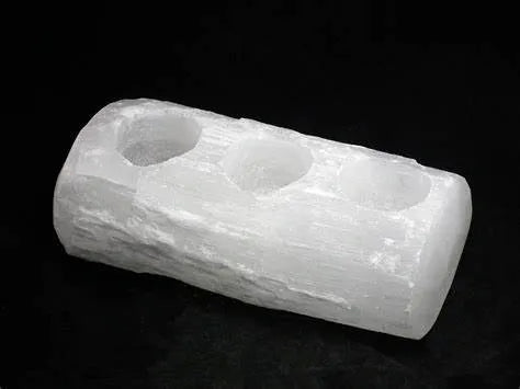 Selenite 3 Hole Log Candle Holder