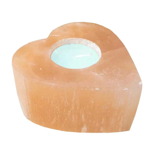 Selenite, Orange Heart Candle Holder