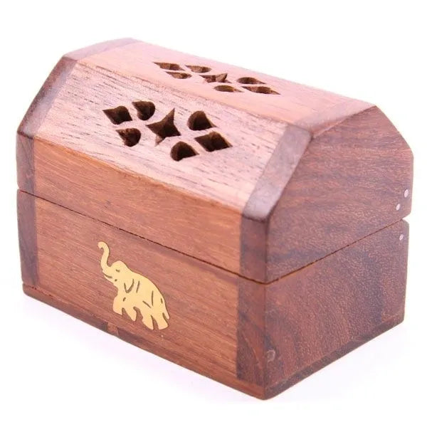 Sheesham Wood Mini Incense Burner Box Elephant Inlay