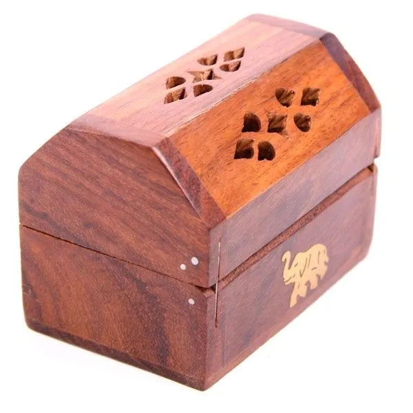 Sheesham Wood Mini Incense Burner Box Elephant Inlay