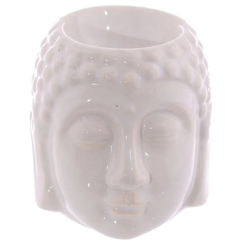 Crackle Glaze Ceramic Buddha Head Oil Burner - White