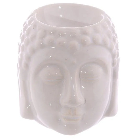 Crackle Glaze Ceramic Buddha Head Oil Burner - White