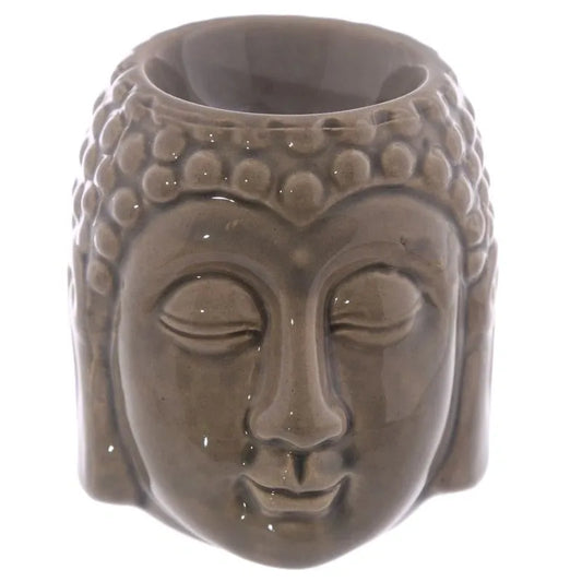 Crackle Glaze Ceramic Buddha Head Oil Burner - Brown