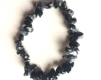 Snowflake Obsidian Stone Chip Bracelet