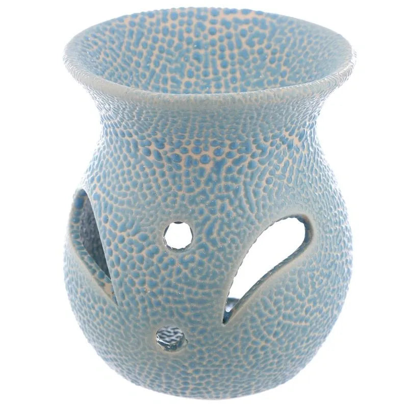 Textured Ceramic Oil Burners with Cut Out Pattern - blue