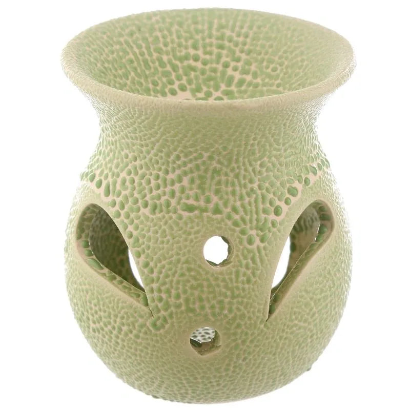 Textured Ceramic Oil Burners with Cut Out Pattern - green