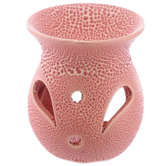 Textured Ceramic Oil Burners with Cut Out Pattern - pink