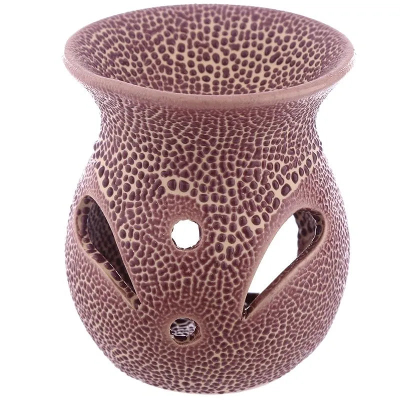 Textured Ceramic Oil Burners with Cut Out Pattern - red