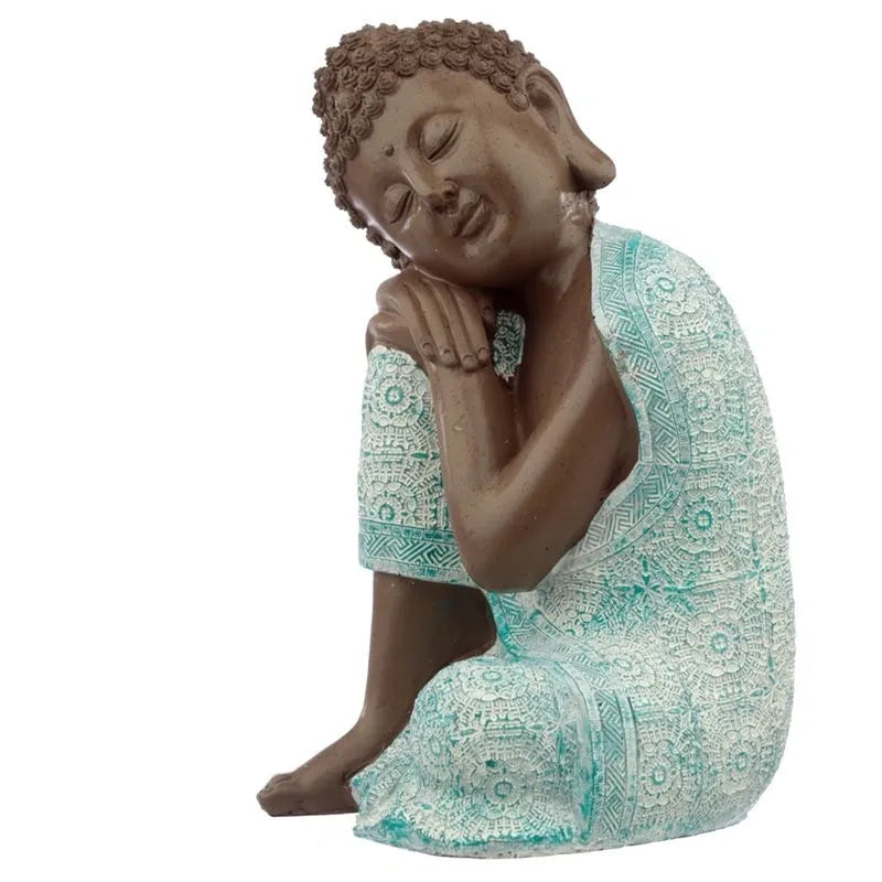 Thai Buddha, Brown, White and Turquoise - "Contemplation"