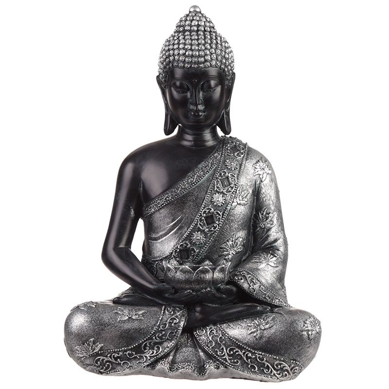 Thai Buddha Black & Silver - Calming Tea Light Holder