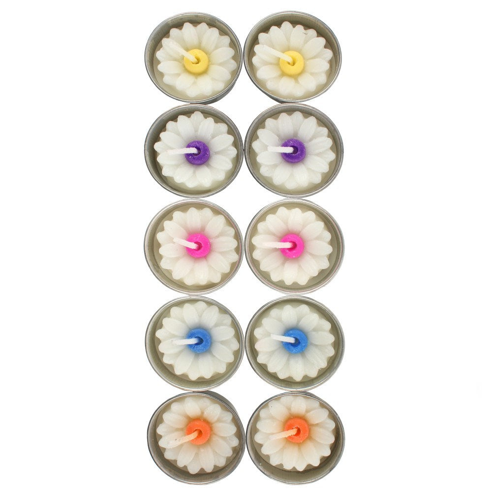 Box of 10 Daisy Candles with Coloured Centre