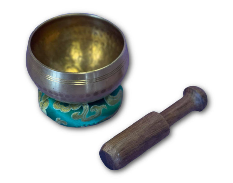 Green hand beaten singing bowl gift set