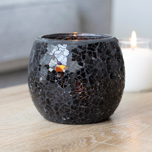 Black Crackle Glass Candle Holder