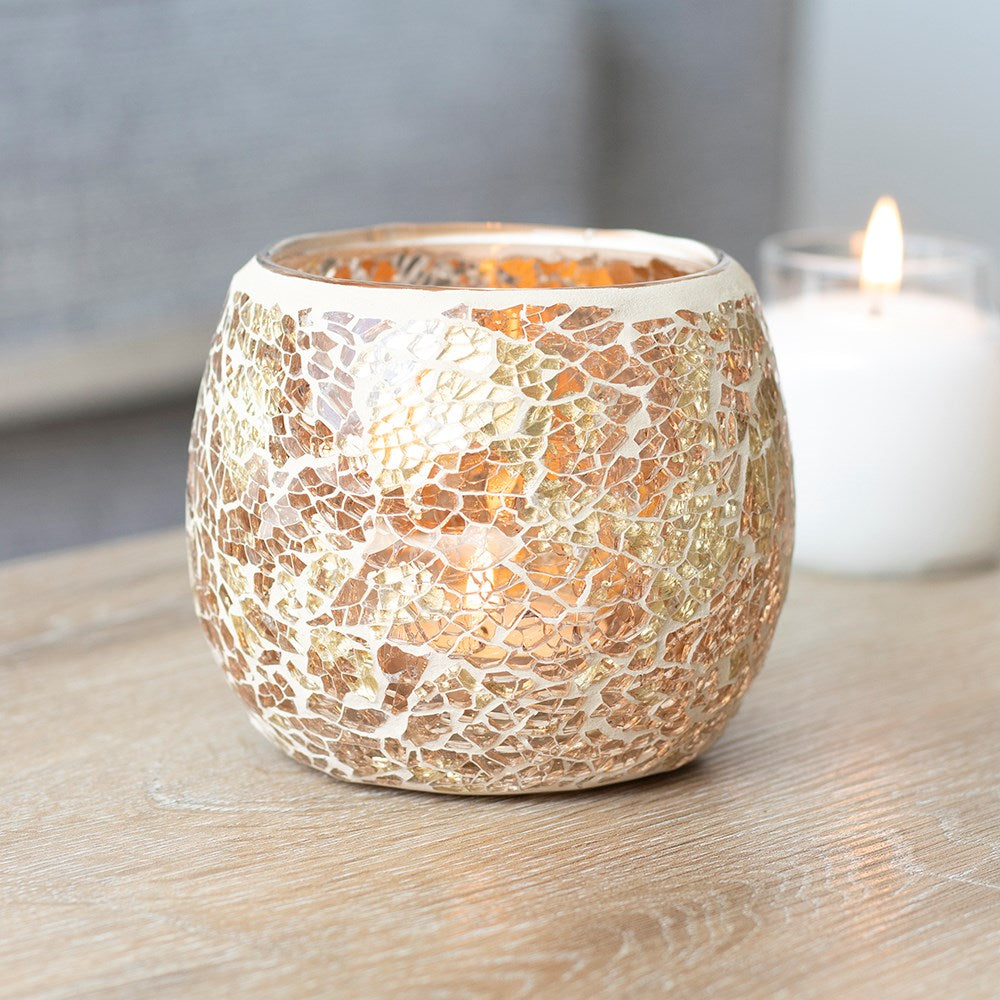 Gold Crackle Glass Candle Holder