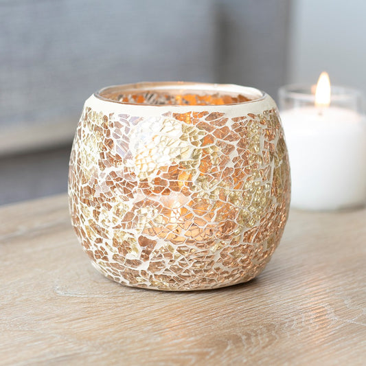 Gold Crackle Glass Candle Holder