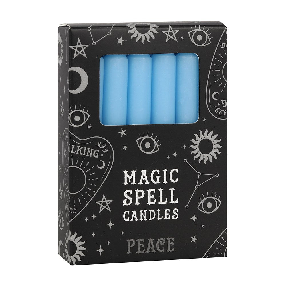 Pack of 12 Light Blue "Peace" Spell Candles