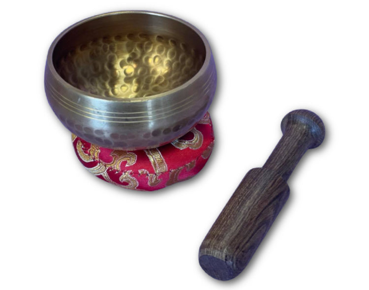 Red hand beaten singing bowl gift set