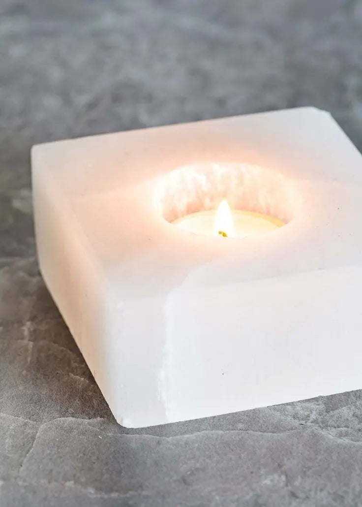 Selenite Cube Candle Holder