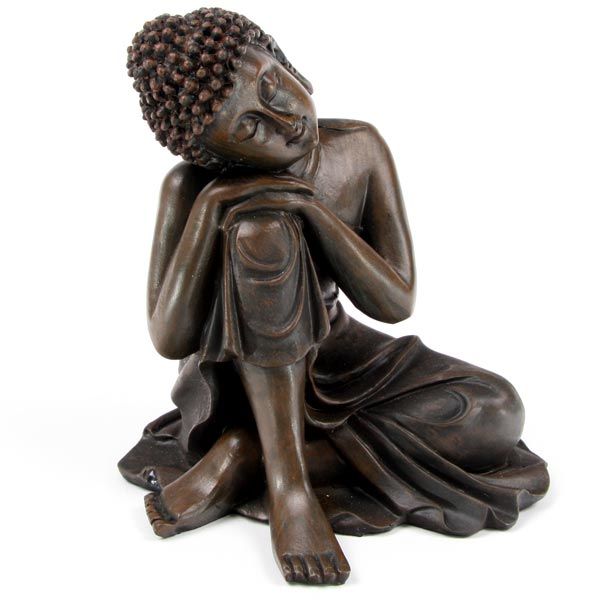 Pair of Wood Effect Thai Buddha, Head on Knee