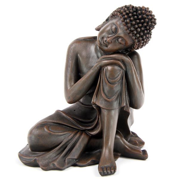 Pair of Wood Effect Thai Buddha, Head on Knee